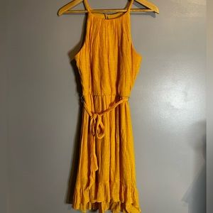Ruched Yellow Midi Dress